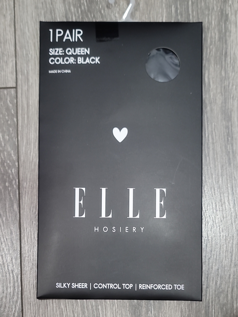 Elle Black Sheer Control Top Reimforced Toe Hosiery - Queen